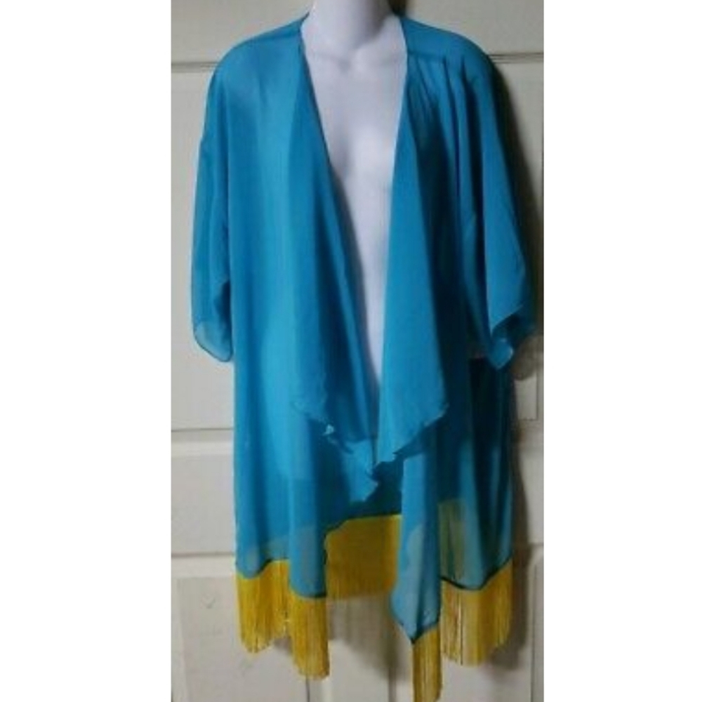 Bright Blue sheer with Yellow fringe  Monroe Cover sz S NEW LuLaRoe brand